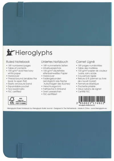 Hieroglyphs Notitieboek - A5 Gelinieerd - Petrol Blue