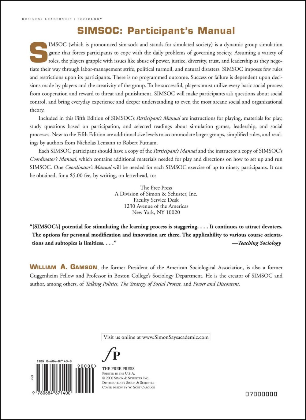 SIMSOC: Simulated Society, Participant's Manual